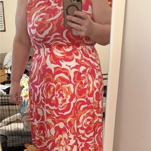 White Birch Pink and Orange Floral Midi Dress
